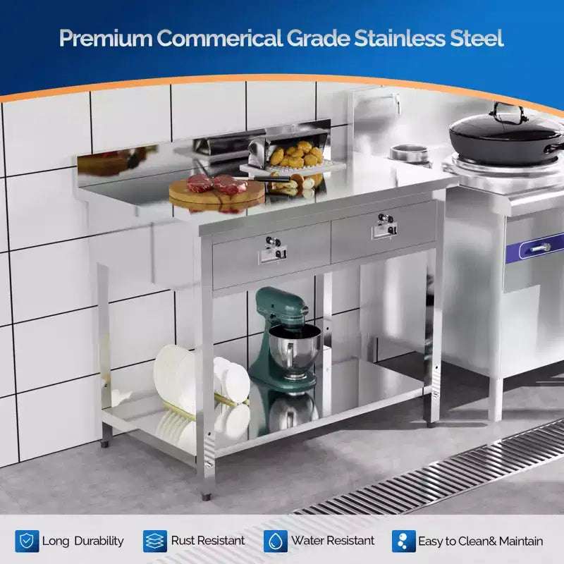 Table de préparation et de travail en acier inoxydable 42 po x 26 po avec tiroir pour cuisine de restaurant