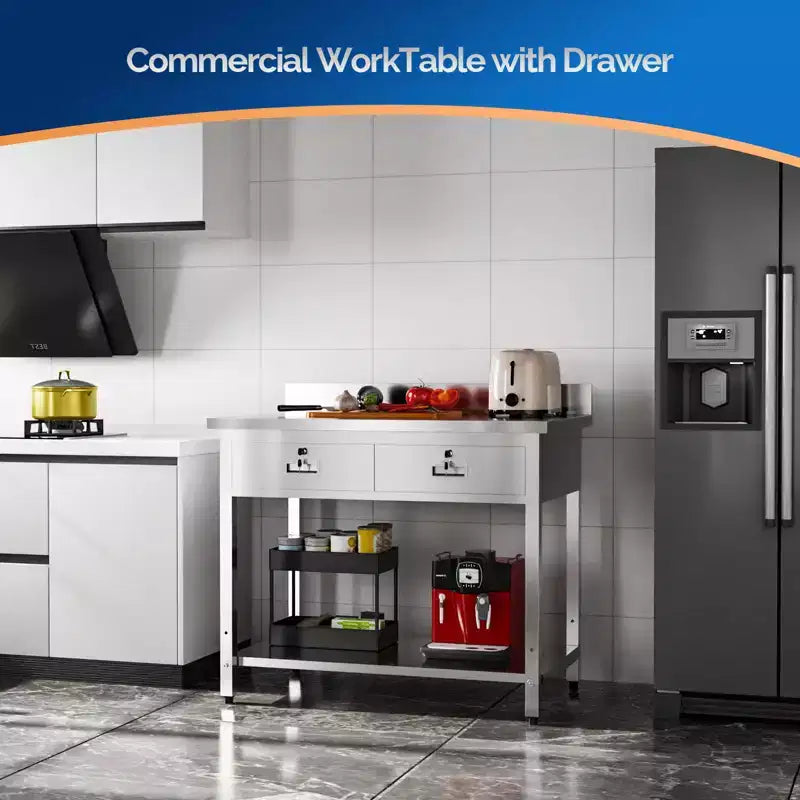 Table de préparation et de travail en acier inoxydable 42 po x 26 po avec tiroir pour cuisine de restaurant