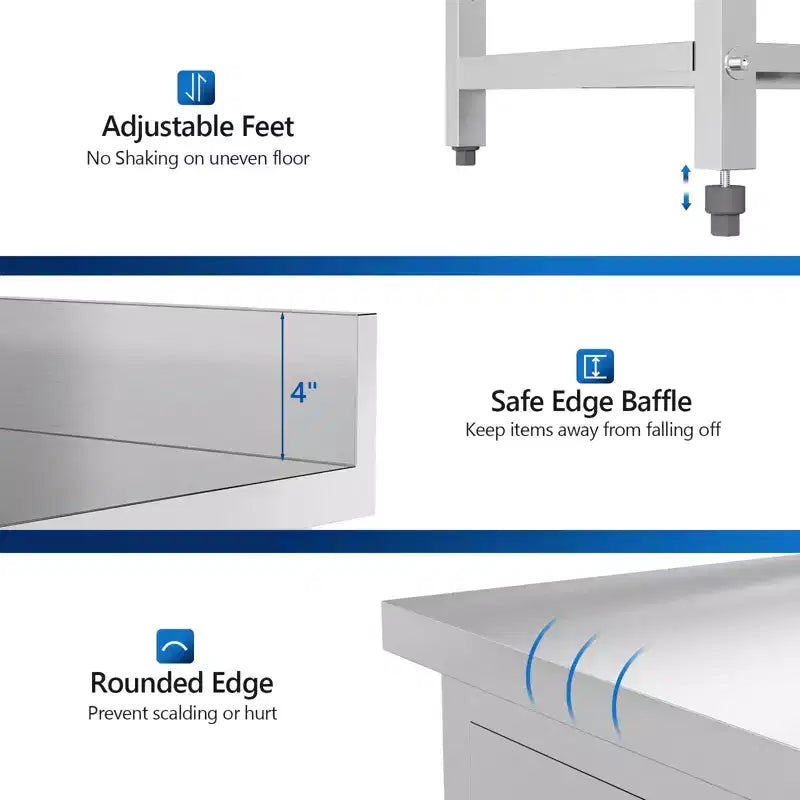 Table de préparation et de travail en acier inoxydable 42 po x 26 po avec tiroir pour cuisine de restaurant