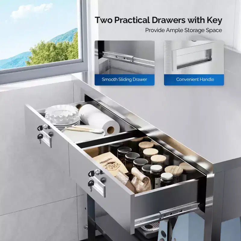 Table de préparation et de travail en acier inoxydable 42 po x 26 po avec tiroir pour cuisine de restaurant