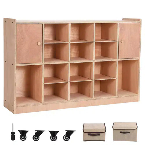 10-Cubby Wall Mount Storage Organizer with Hooks, Birch Plywood Shelf for Classroom & Playroom