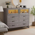 Modern 6 Drawer Dresser,LED Dresser with Charging Port, 6-Drawer Wood Chest with Open Shelf, Multifunctional Wide Storage Cabinet for Bedroom
