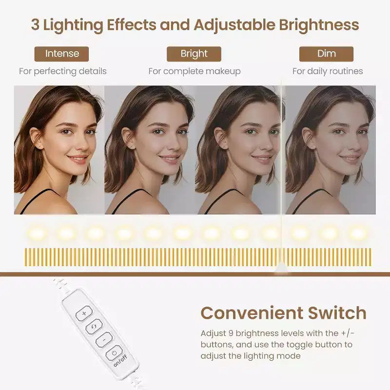 Coiffeuse avec miroir, lumières LED et prise de courant – 3 tiroirs et étagères de rangement
