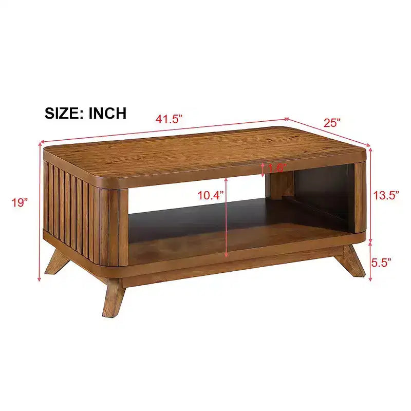 Table basse rectangulaire en bois de 41,5 po avec étagère de rangement ouverte, montage facile, noyer