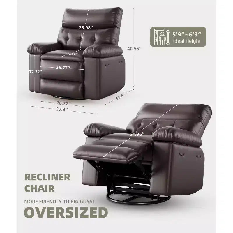 Fauteuil inclinable électrique 360° avec fonction pivotante, bascule, chauffage et massage, en cuir PU