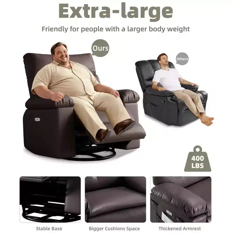 Fauteuil inclinable électrique 360° avec fonction pivotante, bascule, chauffage et massage, en cuir PU