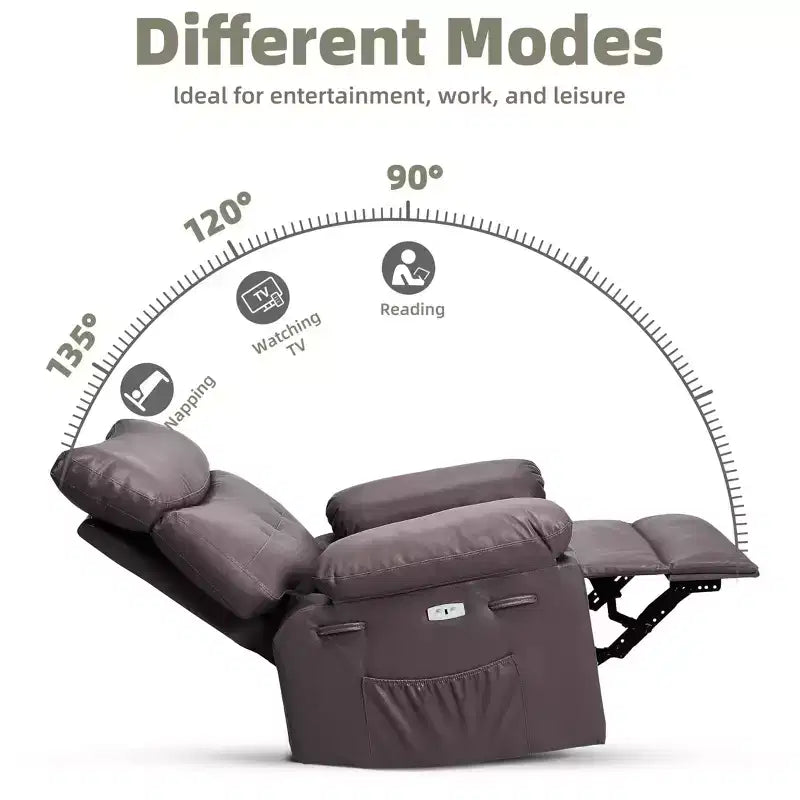Fauteuil inclinable électrique 360° avec fonction pivotante, bascule, chauffage et massage, en cuir PU