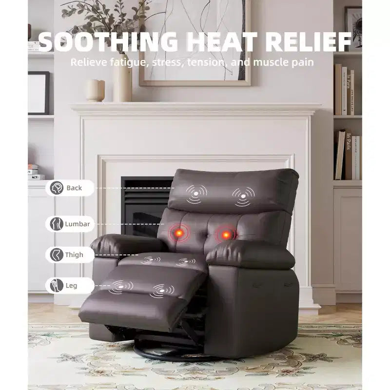Fauteuil inclinable électrique 360° avec fonction pivotante, bascule, chauffage et massage, en cuir PU