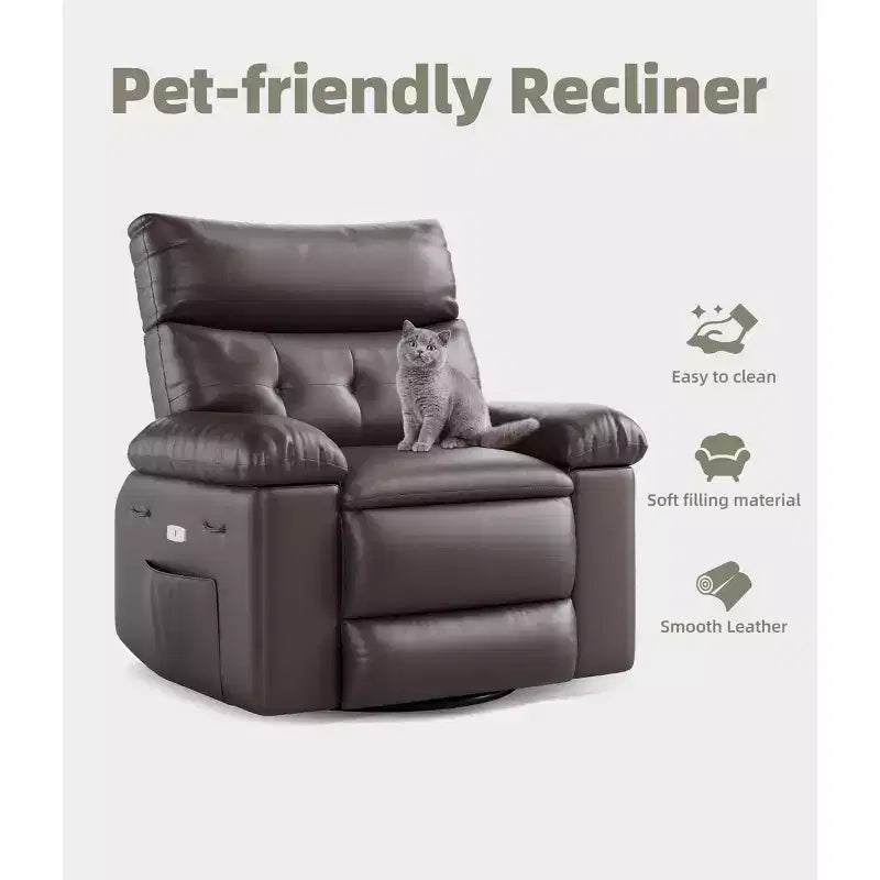 Fauteuil inclinable électrique 360° avec fonction pivotante, bascule, chauffage et massage, en cuir PU