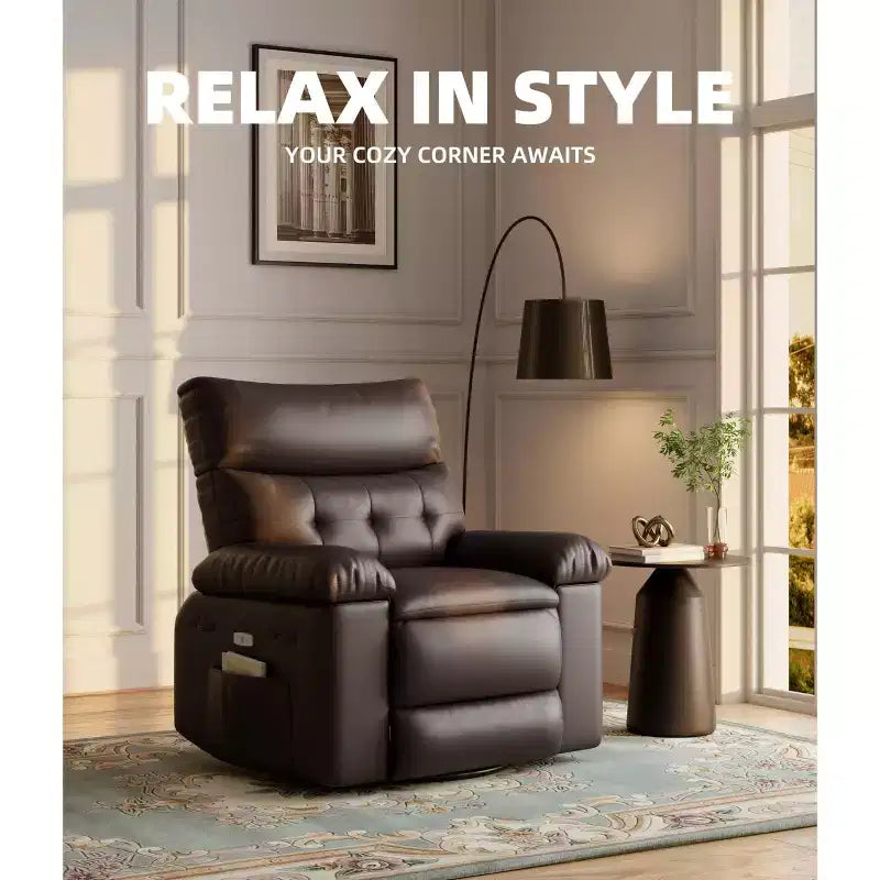 Fauteuil inclinable électrique 360° avec fonction pivotante, bascule, chauffage et massage, en cuir PU