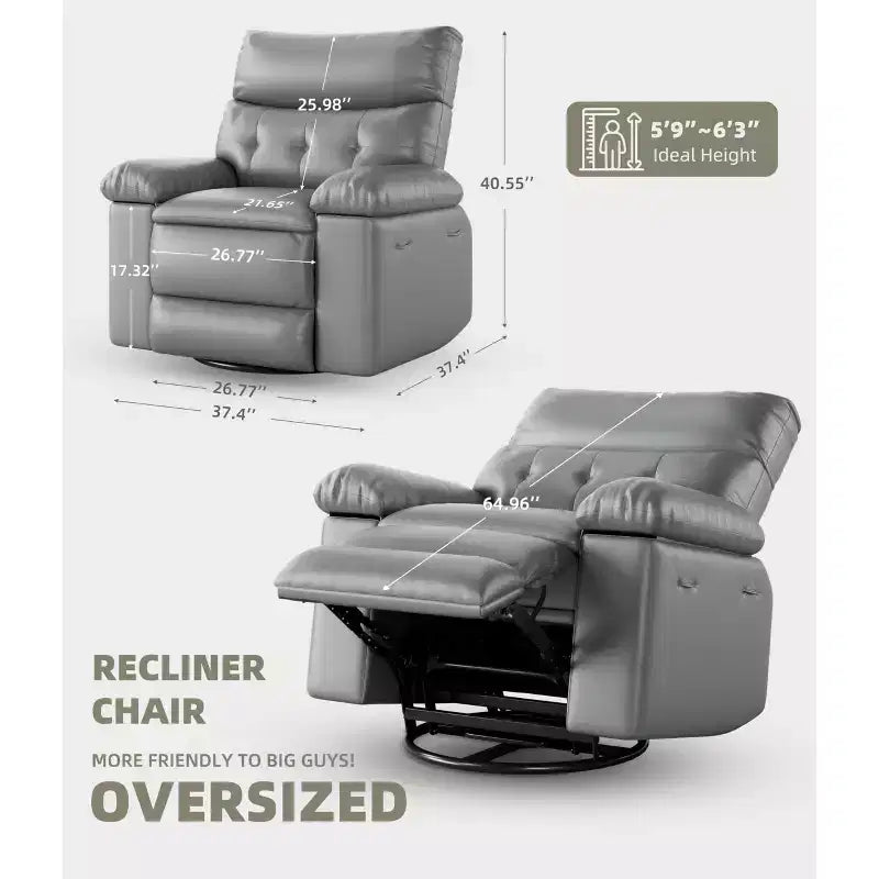 Fauteuil inclinable électrique 360° avec fonction pivotante, bascule, chauffage et massage, en cuir PU