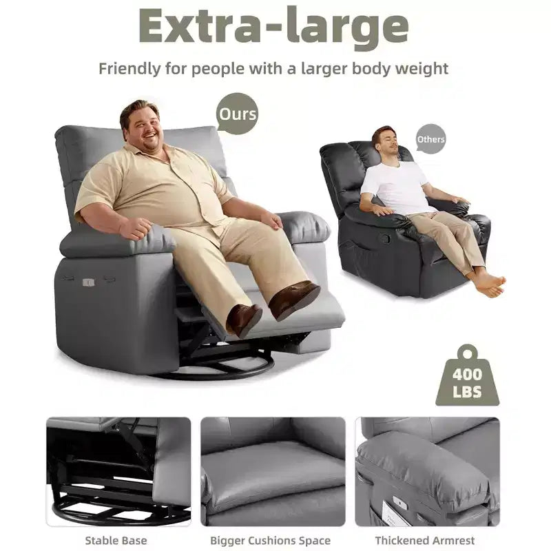 Fauteuil inclinable électrique 360° avec fonction pivotante, bascule, chauffage et massage, en cuir PU