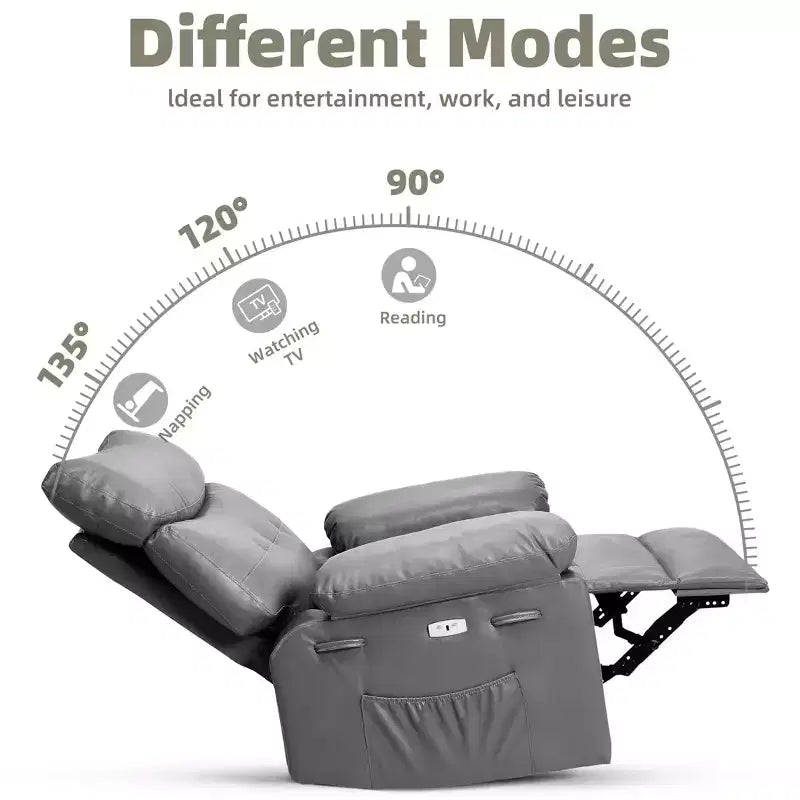 Fauteuil inclinable électrique 360° avec fonction pivotante, bascule, chauffage et massage, en cuir PU