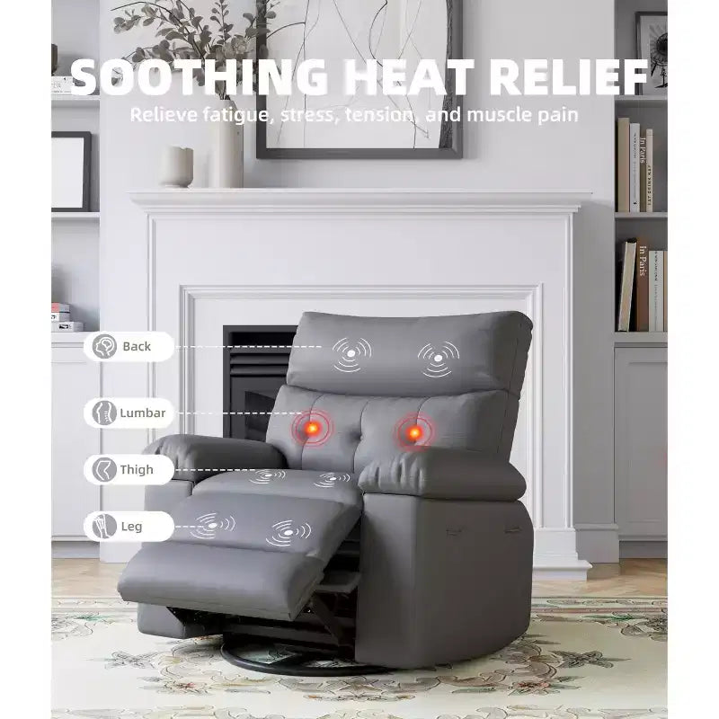 Fauteuil inclinable électrique 360° avec fonction pivotante, bascule, chauffage et massage, en cuir PU