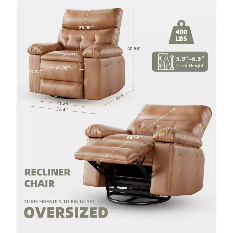 Fauteuil inclinable électrique 360° avec fonction pivotante, bascule, chauffage et massage, en cuir PU