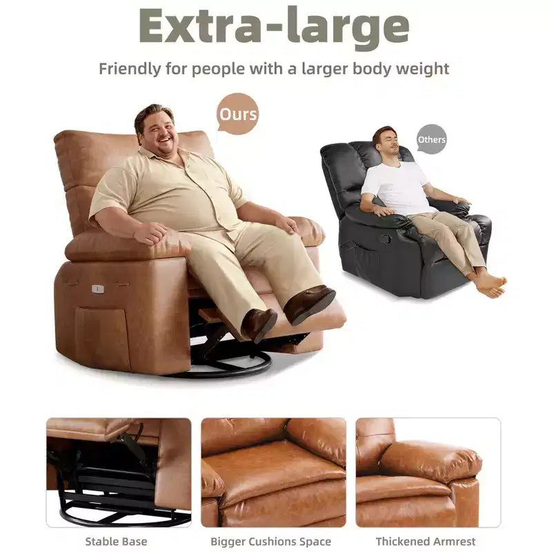 Fauteuil inclinable électrique 360° avec fonction pivotante, bascule, chauffage et massage, en cuir PU