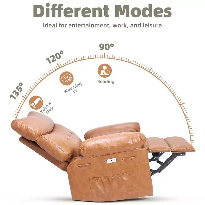 Fauteuil inclinable électrique 360° avec fonction pivotante, bascule, chauffage et massage, en cuir PU