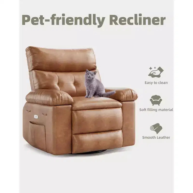 Fauteuil inclinable électrique 360° avec fonction pivotante, bascule, chauffage et massage, en cuir PU