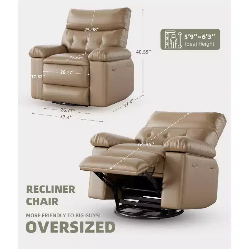 Fauteuil inclinable électrique 360° avec fonction pivotante, bascule, chauffage et massage, en cuir PU