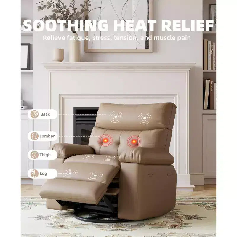 Fauteuil inclinable électrique 360° avec fonction pivotante, bascule, chauffage et massage, en cuir PU