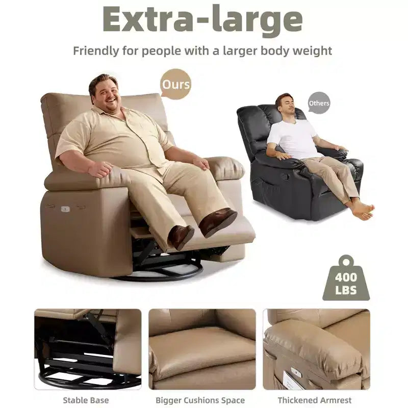 Fauteuil inclinable électrique 360° avec fonction pivotante, bascule, chauffage et massage, en cuir PU