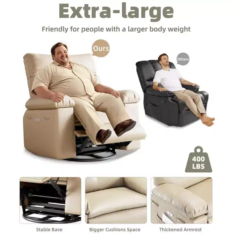 Fauteuil inclinable électrique 360° avec fonction pivotante, bascule, chauffage et massage, en cuir PU