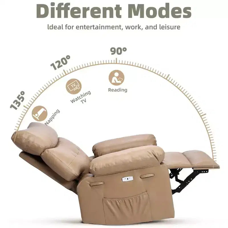 Fauteuil inclinable électrique 360° avec fonction pivotante, bascule, chauffage et massage, en cuir PU