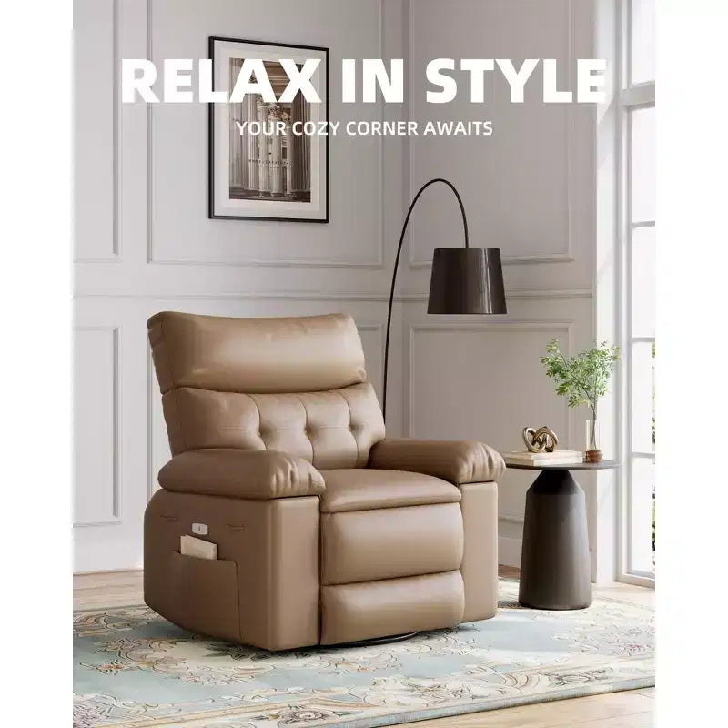 Fauteuil inclinable électrique 360° avec fonction pivotante, bascule, chauffage et massage, en cuir PU