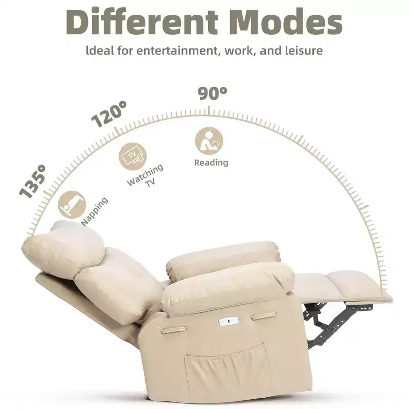Fauteuil inclinable électrique 360° avec fonction pivotante, bascule, chauffage et massage, en cuir PU
