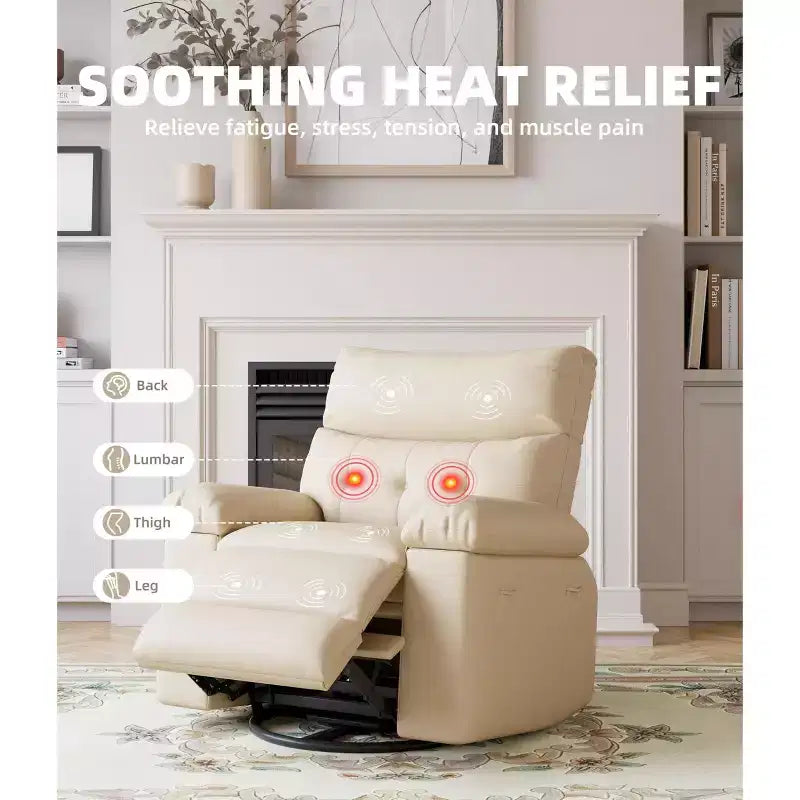 Fauteuil inclinable électrique 360° avec fonction pivotante, bascule, chauffage et massage, en cuir PU