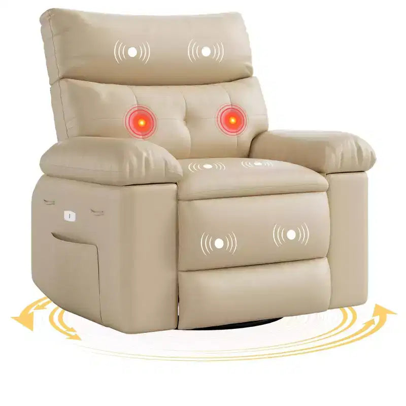 360 Electric Recliner Chair  Power Swivel Rocker with Heat & Massage, PU Leather (1.5X Sponge Filling for Living Room)