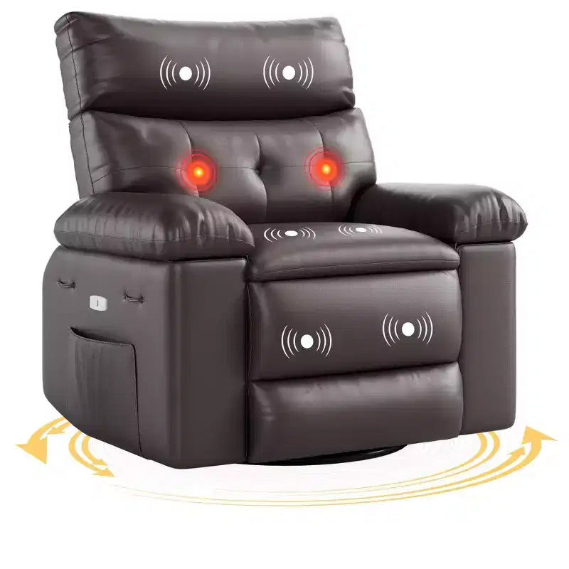 Fauteuil inclinable électrique 360° avec fonction pivotante, bascule, chauffage et massage, en cuir PU