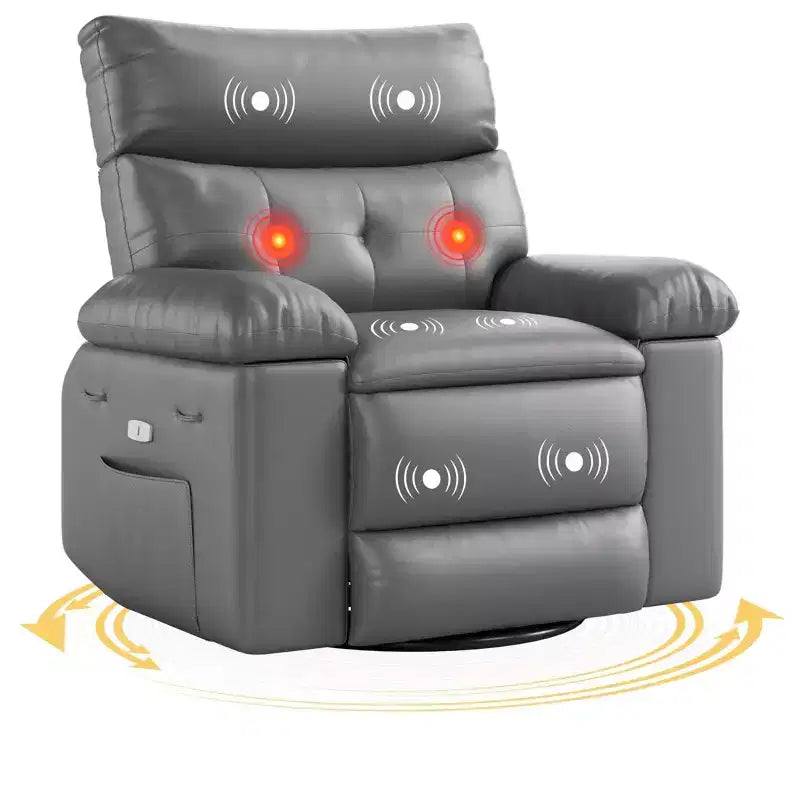 Fauteuil inclinable électrique 360° avec fonction pivotante, bascule, chauffage et massage, en cuir PU
