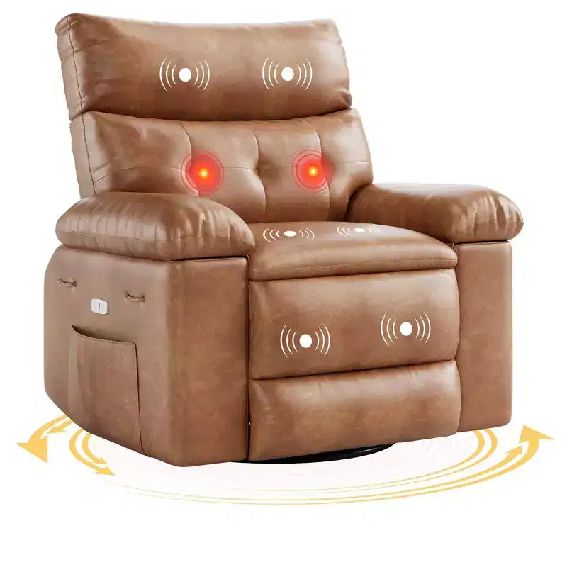 Fauteuil inclinable électrique 360° avec fonction pivotante, bascule, chauffage et massage, en cuir PU