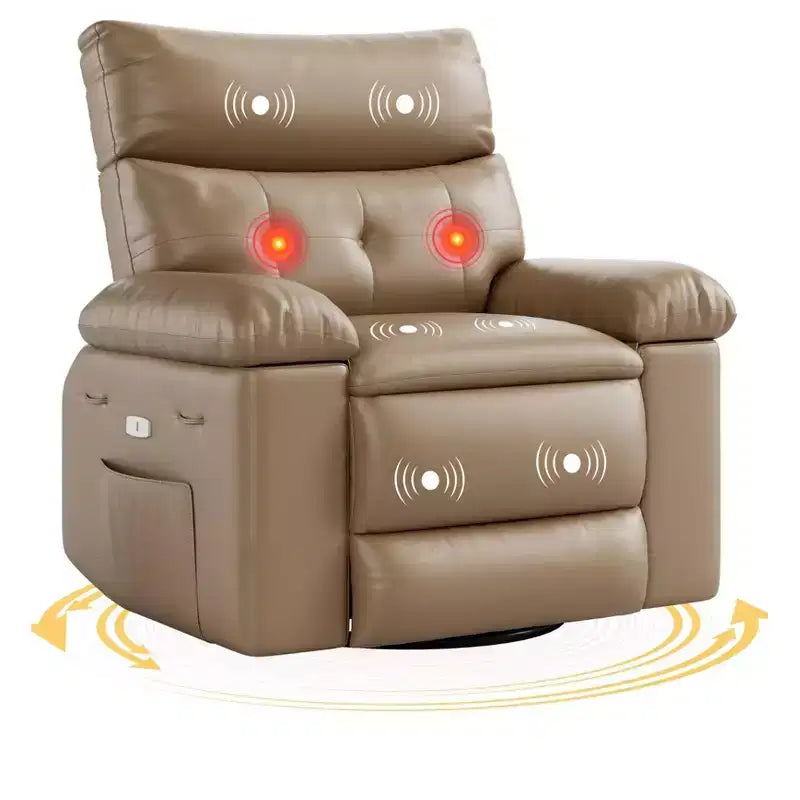 Fauteuil inclinable électrique 360° avec fonction pivotante, bascule, chauffage et massage, en cuir PU
