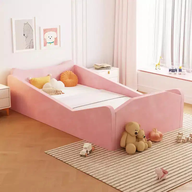 JOYMOR Toddler Bed, Floor Bed with Safety Guadrail, Montessori Toddler Bed with Animal Ear Shapes, Pink