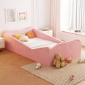 JOYMOR Toddler Bed, Floor Bed with Safety Guadrail, Montessori Toddler Bed with Animal Ear Shapes, Pink