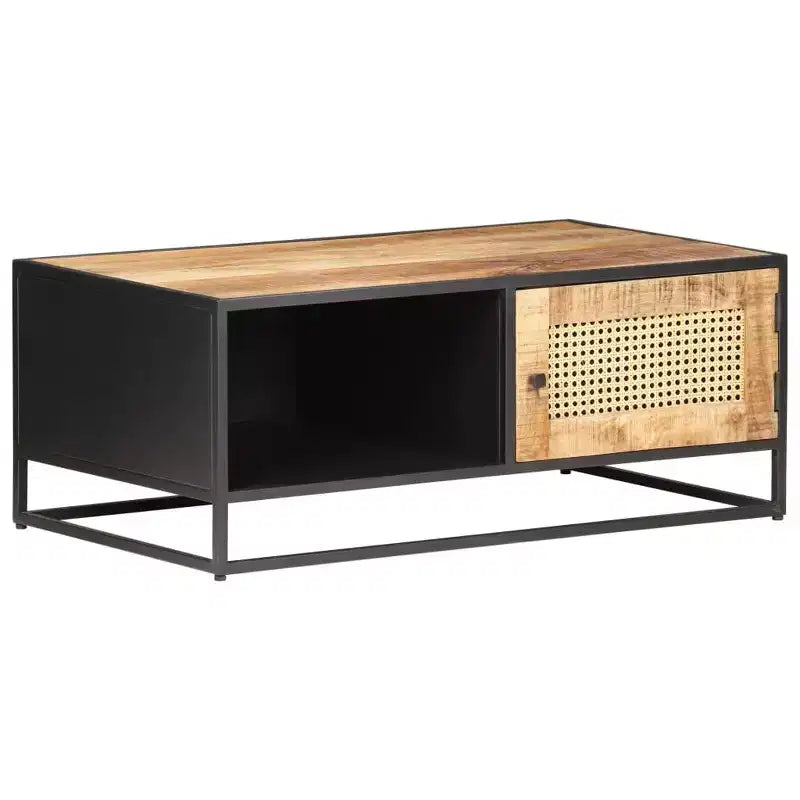 Table basse en manguier brut et cannage naturel