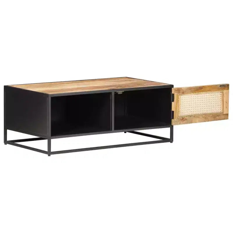 Table basse en manguier brut et cannage naturel