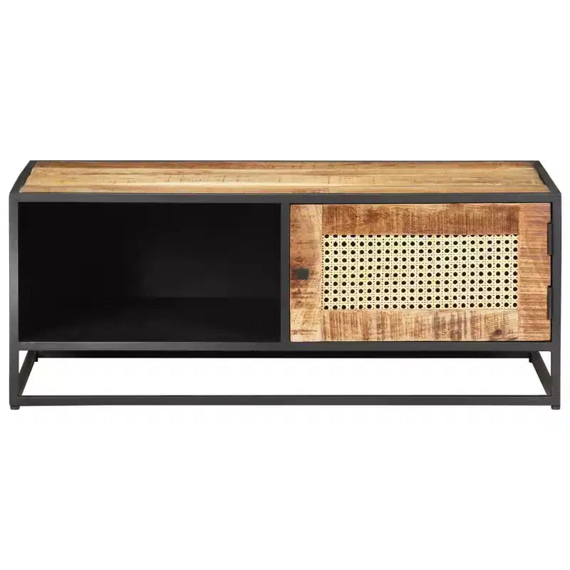 Table basse en manguier brut et cannage naturel