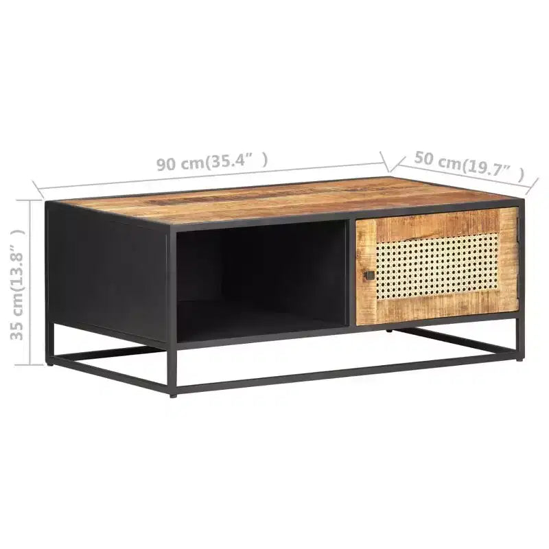 Table basse en manguier brut et cannage naturel