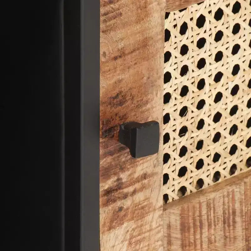 Table basse en manguier brut et cannage naturel
