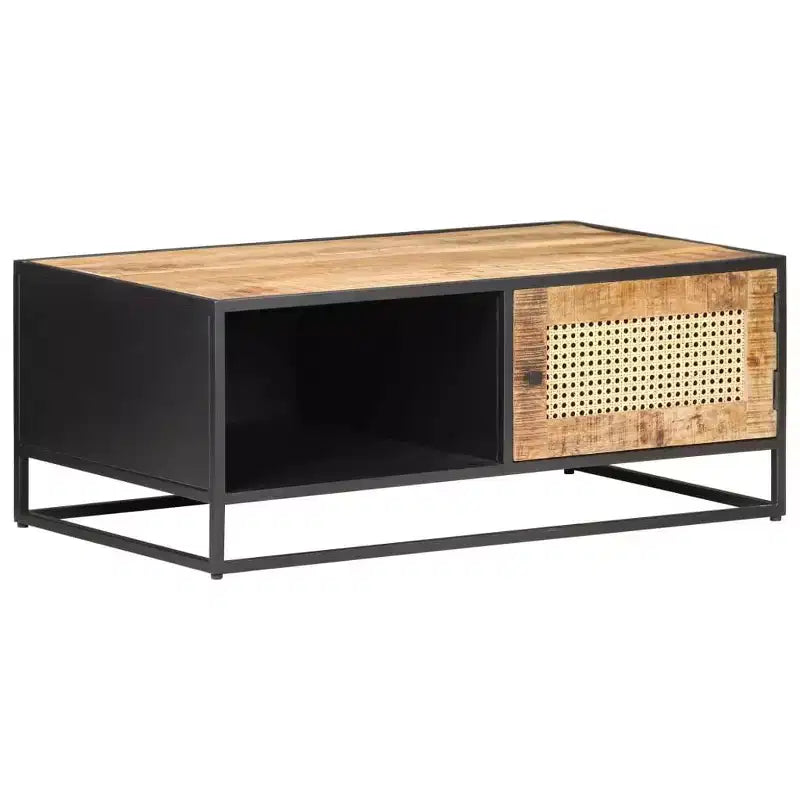 Table basse en manguier brut et cannage naturel