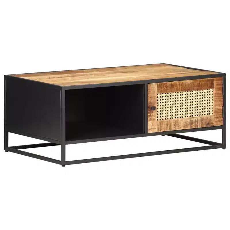 Table basse en manguier brut et cannage naturel