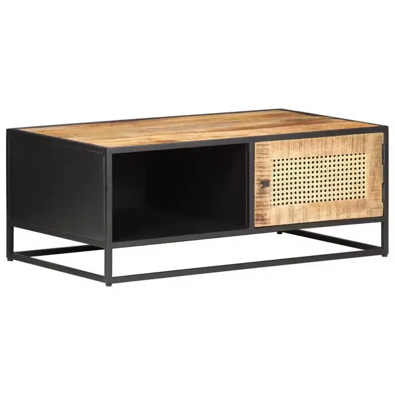 Table basse en manguier brut et cannage naturel