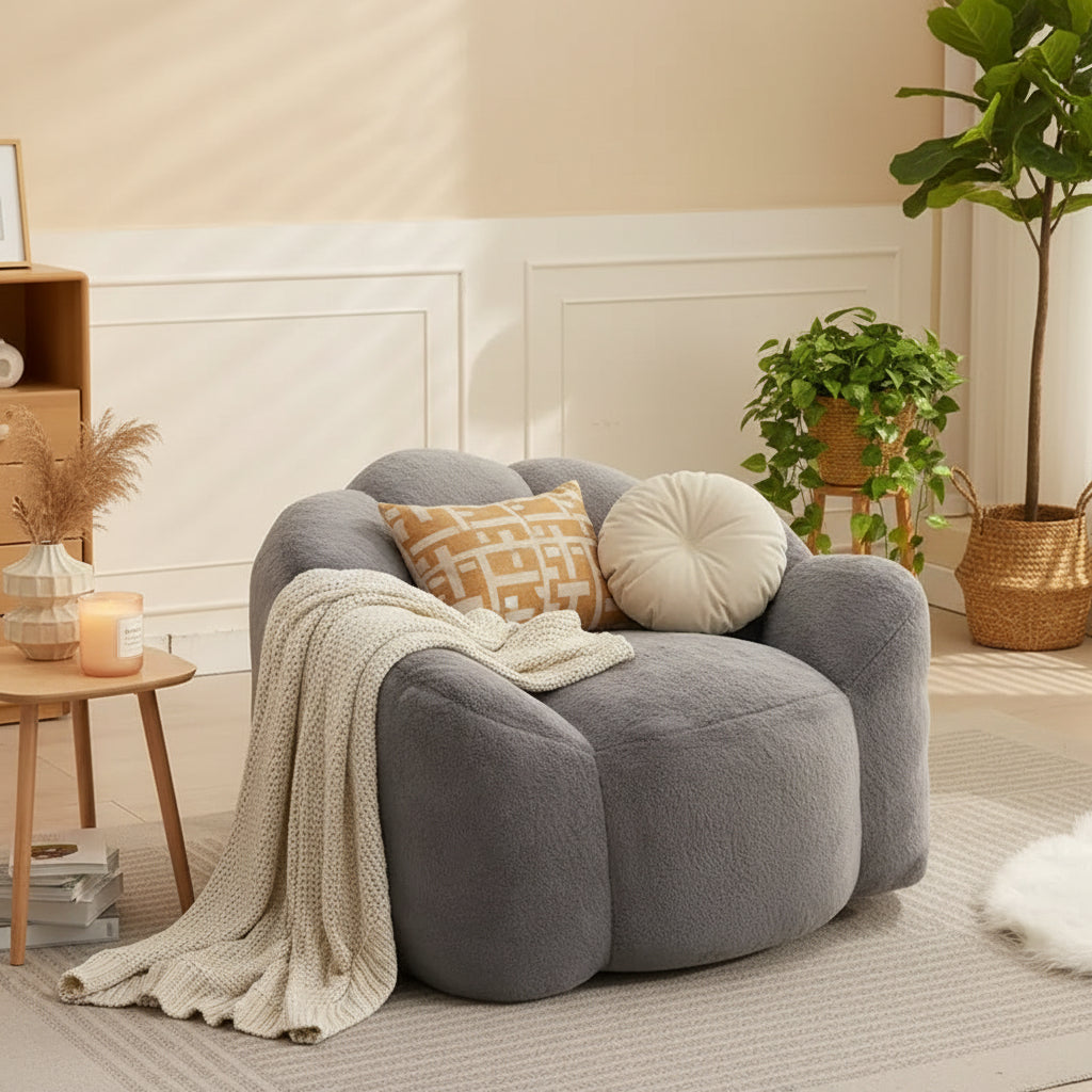 Okak Modern Relax Oversized Plush Cloud Bean Bag Sofa Chair with Armrest,Deep Seat Single Sofa for Living Room,Apartment,Guestroom