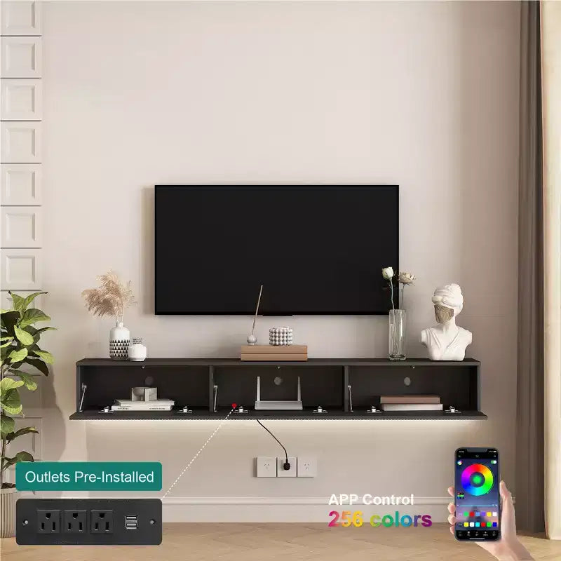 Meuble TV Mural avec Lumières LED, 180 cm