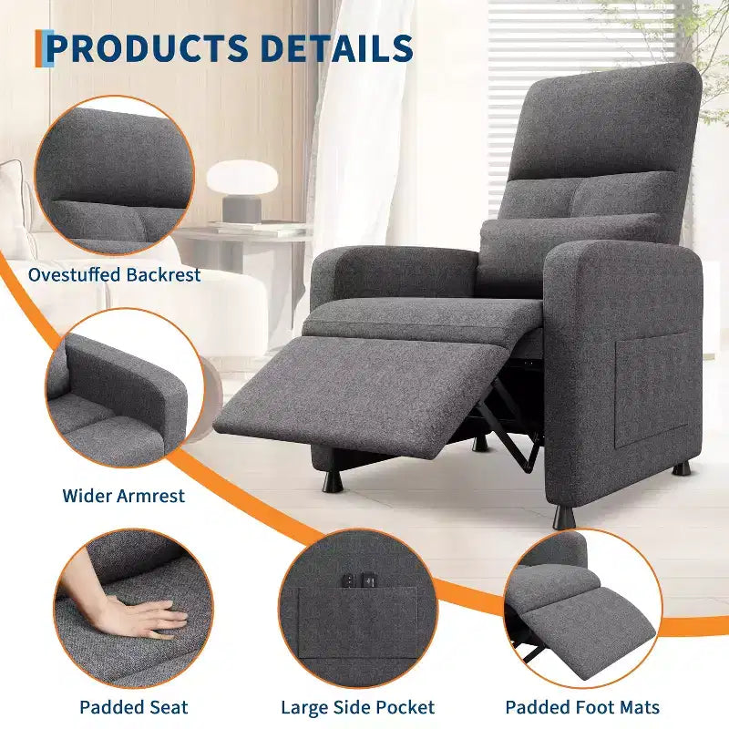 Fauteuil inclinable électrique avec massage et chaleur, port USB, 2 poches latérales