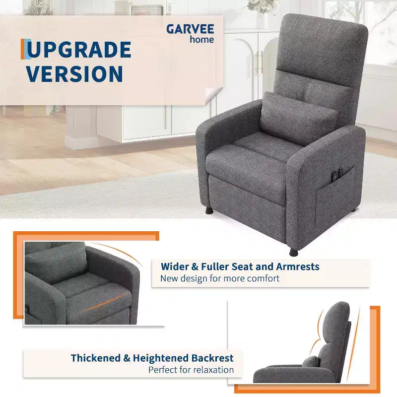 Fauteuil inclinable électrique avec massage et chaleur, port USB, 2 poches latérales