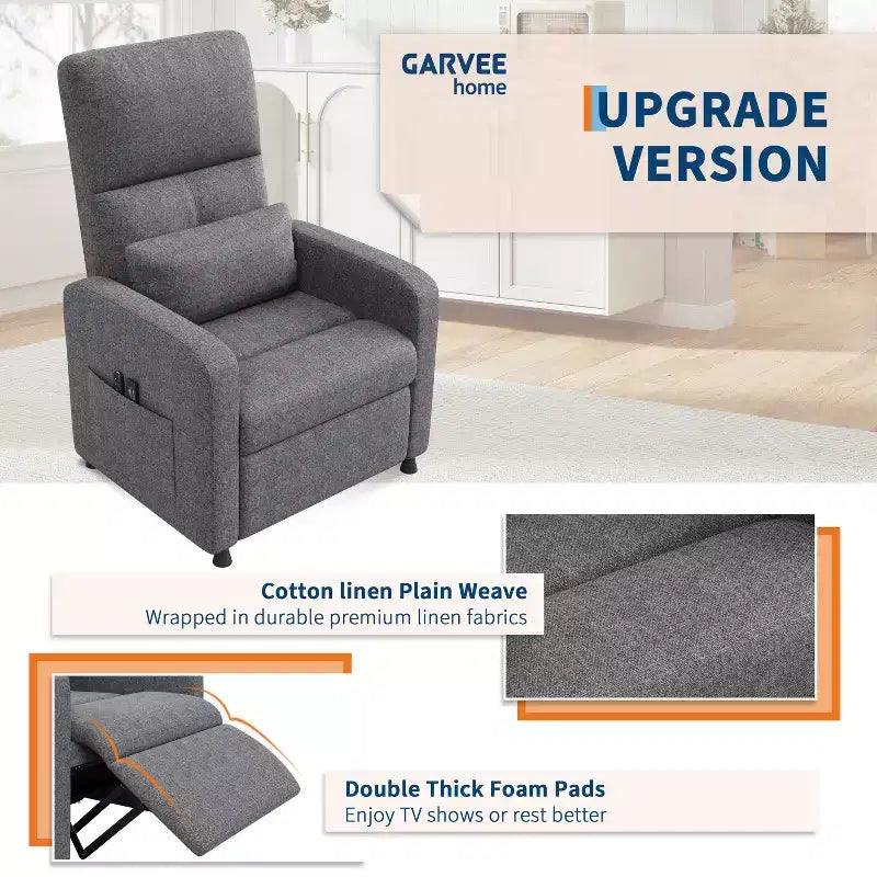 Fauteuil inclinable électrique avec massage et chaleur, port USB, 2 poches latérales